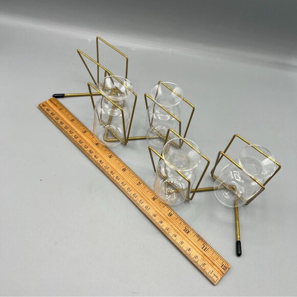 Mid-Century Modern Brass & Glass Geometric Bud Vase Set w 4 Vases - Picture 3 of 12